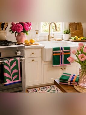 NWT Opalhouse 4 pc Flour Sack Green Blue & Pink Kitchen Towels